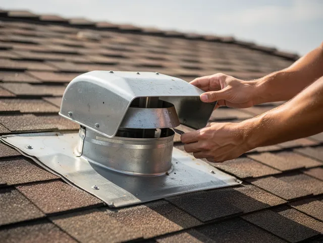Ansonia Dryer Vent Cleaning certified technician safely cleaning a roof-mounted dryer vent in Ansonia