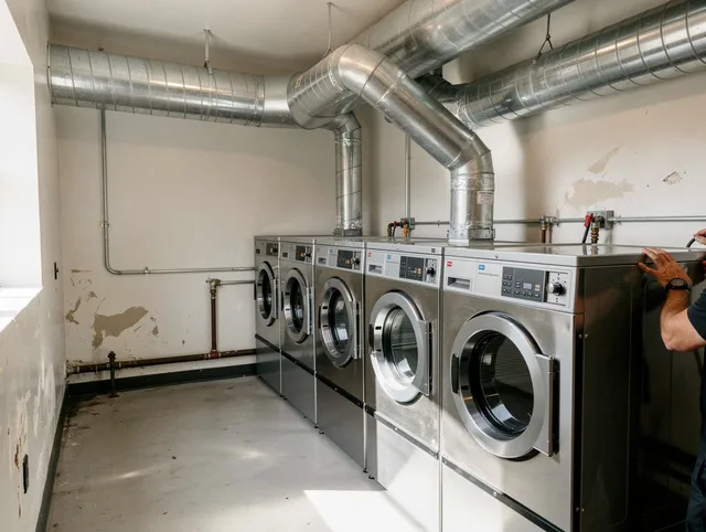 Ansonia Dryer Vent Cleaning team performing large-scale commercial dryer vent cleaning in Ansonia