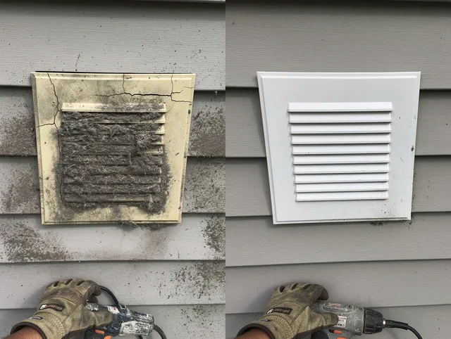 Ansonia Dryer Vent Cleaning technician installing high-quality dryer vent cover at a residential property in Ansonia