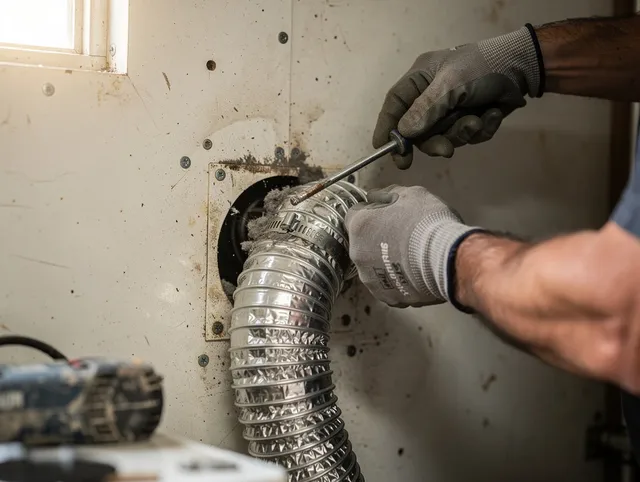 Ansonia Dryer Vent Cleaning technician performing precise dryer vent hose installation in Ansonia