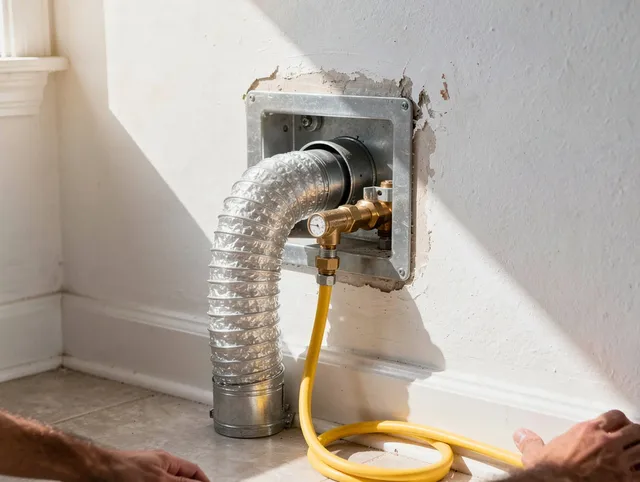 Ansonia Dryer Vent Cleaning certified technician performing specialized gas dryer vent cleaning in Ansonia